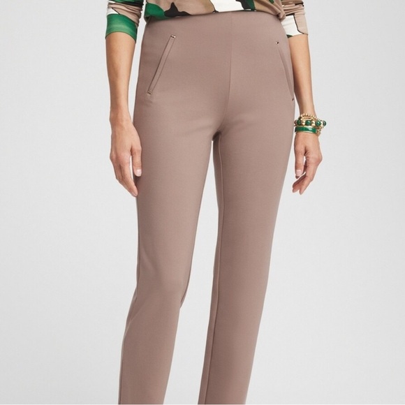 NWT Chico’s So Slimming 360 Juliet Ponte Trim Detail Slim Ankle Pants Khaki 14 - Picture 2 of 15